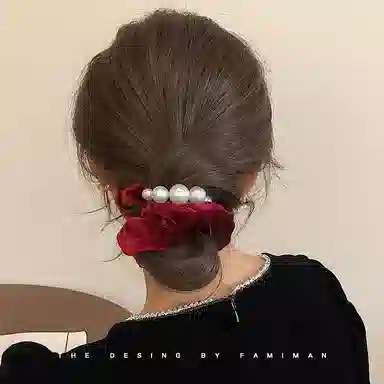 丹琴 丝绒大肠发圈 高级感高马尾扎头发绳仿珍珠款丸子头头饰 布艺 头绳 女款