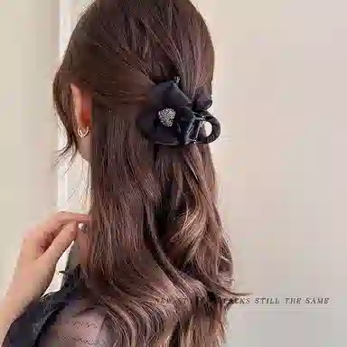 丹琴 甜美可爱蝴蝶结抓夹 高级感爱心水钻后脑勺发抓网红鲨鱼夹子气质发卡 网纱/亚克力 发夹 女款