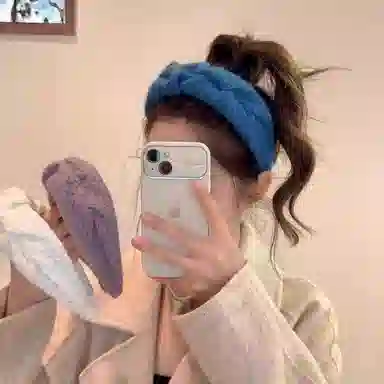 丹琴 甜美克莱因蓝高颅顶褶皱宽边头箍百搭洗脸专用发捆头饰 毛线 发箍 女款