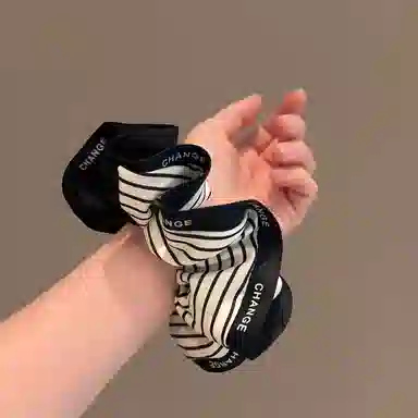 丹琴 韩版黑色拼接条纹大肠圈高级感气质百搭扎马尾发绳法式头绳 布艺 发圈 女款