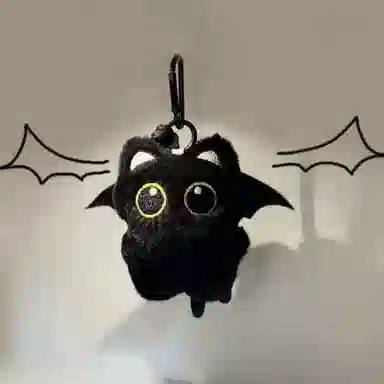 丹琴 摸鱼大眼黑猫 可爱治愈玩偶恶魔翅膀公仔书包背包挂饰创意 毛绒 挂件 男女同款情侣款
