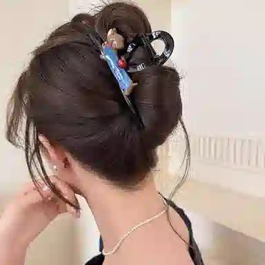 丹琴 可爱腊肠小狗卡通盘发后脑勺发量多 亚克力 发夹 女款