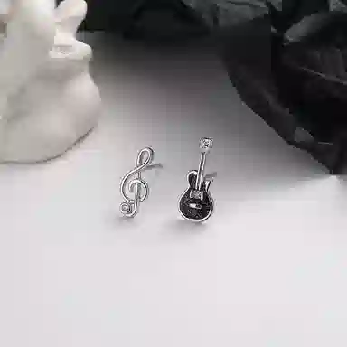 丹琴 艺术生吉他音符耳饰 甜酷不对称冷淡系小众设计百搭简约 创意可爱 合金 耳钉 女款