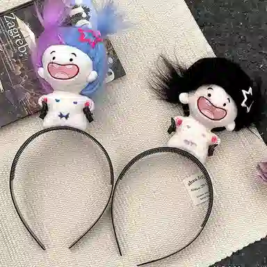 丹琴 发疯娃娃搞怪头箍卡通毛绒公仔缺牙巴棉花娃娃薅头发洗脸 亚克力 发箍 女款