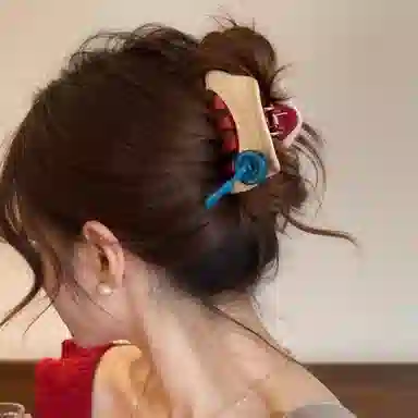 丹琴 可爱设计感纽扣半扎发高端后脑勺 树脂 发夹 女款