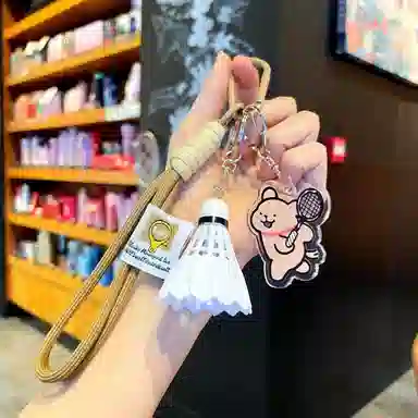 丹琴 卡通小狗爱打羽毛球趣味系列钥匙扣可爱仿真书包挂饰 亚克力/挂绳 挂件 男女同款情侣款