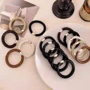 丹琴 无缝加粗运动编织发绳简约高马尾发圈不伤头发扎马尾气质皮套 弹力绳/合金 头绳 女款