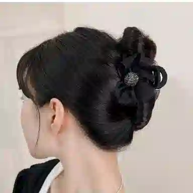 丹琴 甜美可爱蝴蝶结抓夹 高级感爱心水钻后脑勺发抓网红鲨鱼夹子气质发卡 网纱/亚克力 发夹 女款