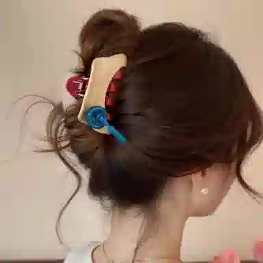 丹琴 可爱设计感纽扣半扎发高端后脑勺 树脂 发夹 女款