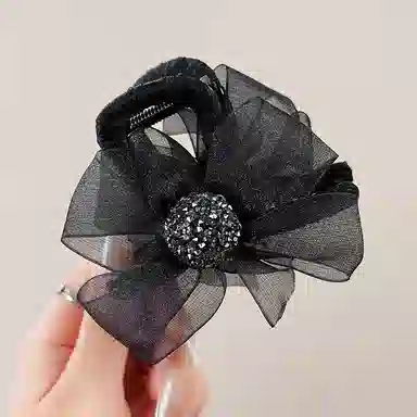 丹琴 甜美可爱蝴蝶结抓夹 高级感爱心水钻后脑勺发抓网红鲨鱼夹子气质发卡 网纱/亚克力 发夹 女款