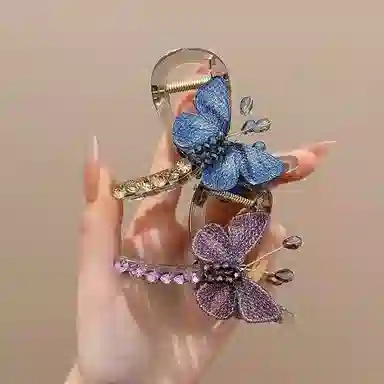 丹琴 气质复古风刺绣蝴蝶抓夹女精致高级感国风后脑勺半扎发鲨鱼夹发饰 树脂/水钻 发夹 女款