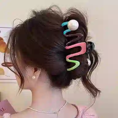 丹琴 红蓝撞色韩系抓夹大号百搭优雅鲨鱼夹发卡后脑勺高级感夹子发饰 亚克力 发夹 女款