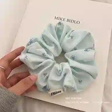 丹琴 奶油海盐蓝 灯芯绒蝴蝶结甜美百搭大肠圈发绳大号丸子头发饰#好运 布艺 发圈/头绳 女款