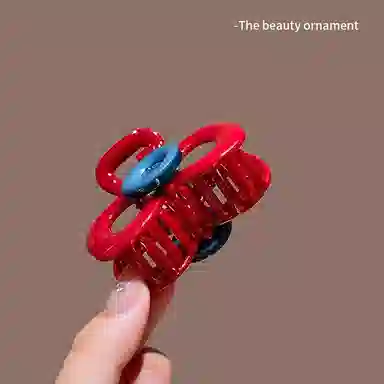 丹琴 法式红色纽扣蝴蝶结抓夹 后脑勺发量少盘发抓半扎鲨鱼夹 树脂 发夹 女款