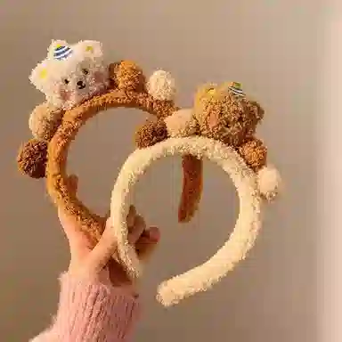 丹琴 可爱小熊洗脸毛毛头箍 秋冬新款毛绒敷面膜专用化妆发捆头箍发饰 亚克力 发箍 女款