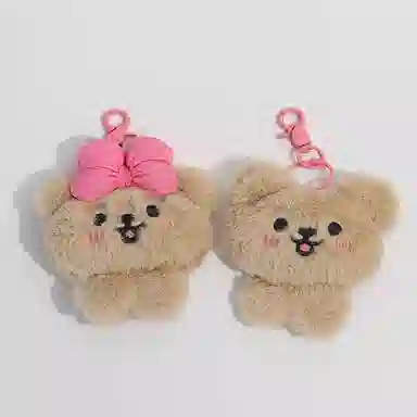 丹琴 粉色蝴蝶结泰迪熊 可爱卡通开心小熊背包钥匙扣挂饰书包包挂饰 毛绒 挂件 男女同款情侣款