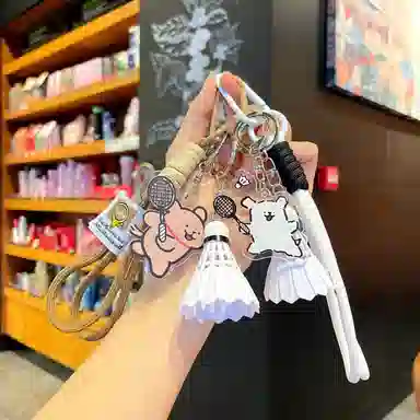 丹琴 卡通小狗爱打羽毛球趣味系列钥匙扣可爱仿真书包挂饰 亚克力/挂绳 挂件 男女同款情侣款