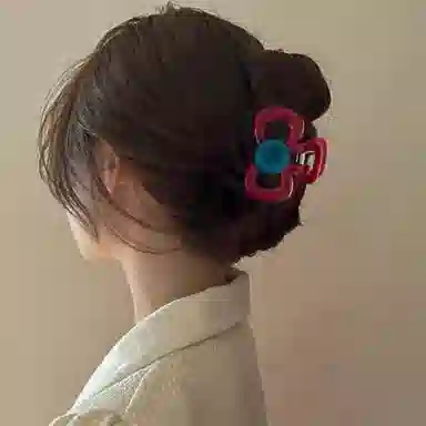 丹琴 法式红色纽扣蝴蝶结抓夹 后脑勺发量少盘发抓半扎鲨鱼夹 树脂 发夹 女款