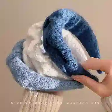 丹琴 甜美克莱因蓝高颅顶褶皱宽边头箍百搭洗脸专用发捆头饰 毛线 发箍 女款