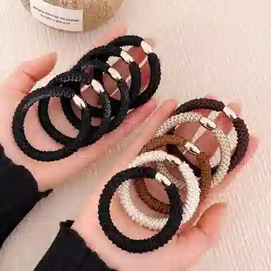 丹琴 无缝加粗运动编织发绳简约高马尾发圈不伤头发扎马尾气质皮套 弹力绳/合金 头绳 女款