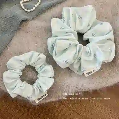 丹琴 奶油海盐蓝 灯芯绒蝴蝶结甜美百搭大肠圈发绳大号丸子头发饰#好运 布艺 发圈/头绳 女款