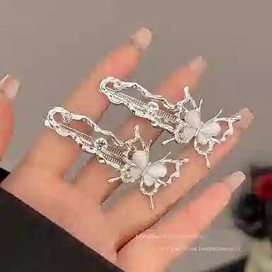 丹琴 高级感银色蝴蝶边夹 小众设计液态清冷感鸭嘴夹前额侧边刘海夹子发卡发饰 合金 发夹 女款