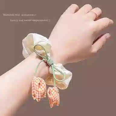 丹琴 甜美少女郁金香发绳女森系玫瑰花苞大肠头绳马尾扎头发发饰 布艺 发圈 女款