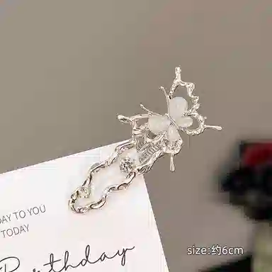 丹琴 高级感银色蝴蝶边夹 小众设计液态清冷感鸭嘴夹前额侧边刘海夹子发卡发饰 合金 发夹 女款