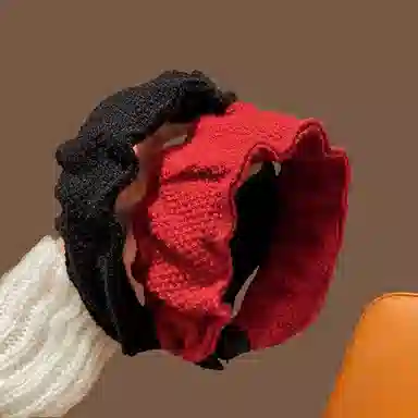 丹琴 秋冬甜美显脸小红色头箍 毛线高颅顶褶皱压发卡宽边头饰#好运 针织 发箍 女款