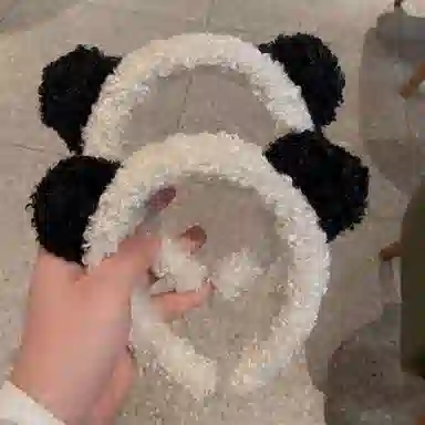丹琴 可爱黑白熊猫 减龄高端洗脸卡通头箍萌物宽边发卡超萌绒绒发饰 毛绒 发箍 男女同款情侣款