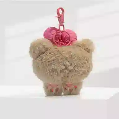 丹琴 粉色蝴蝶结泰迪熊 可爱卡通开心小熊背包钥匙扣挂饰书包包挂饰 毛绒 挂件 男女同款情侣款