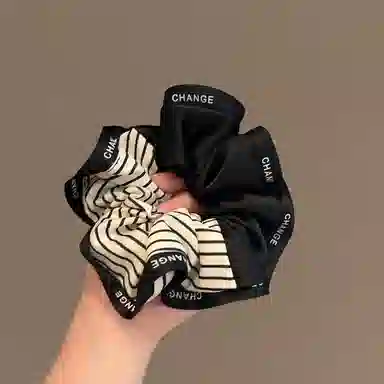 丹琴 韩版黑色拼接条纹大肠圈高级感气质百搭扎马尾发绳法式头绳 布艺 发圈 女款