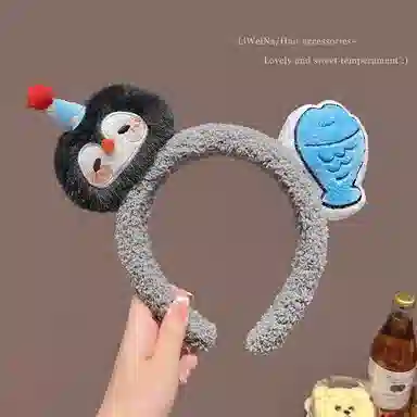 丹琴 可爱毛绒企鹅小鱼 卡通搞怪时尚洗脸化妆压发头箍创意发卡头饰 布艺 发箍 女款