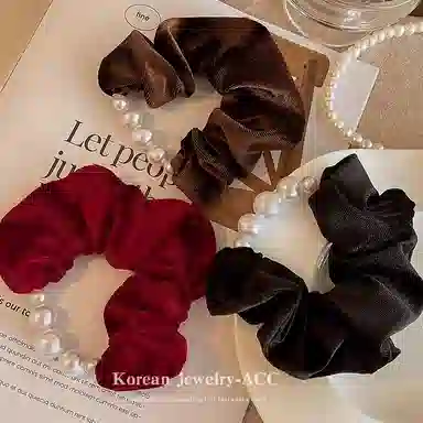 丹琴 丝绒大肠发圈 高级感高马尾扎头发绳仿珍珠款丸子头头饰 布艺 头绳 女款