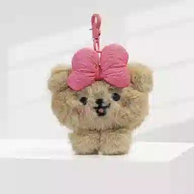 丹琴 粉色蝴蝶结泰迪熊 可爱卡通开心小熊背包钥匙扣挂饰书包包挂饰 毛绒 挂件 男女同款情侣款
