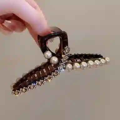 丹琴 轻奢闪钻 高级感韩版镶钻抓夹大号盘发鲨鱼夹后脑勺发卡发饰 树脂/水钻/仿珍珠 发夹 女款