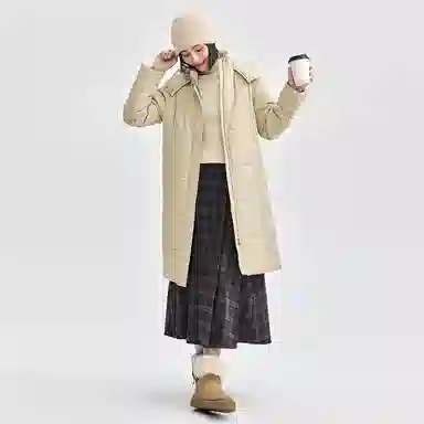 佐丹奴 保暖连帽中长款棉服 女款