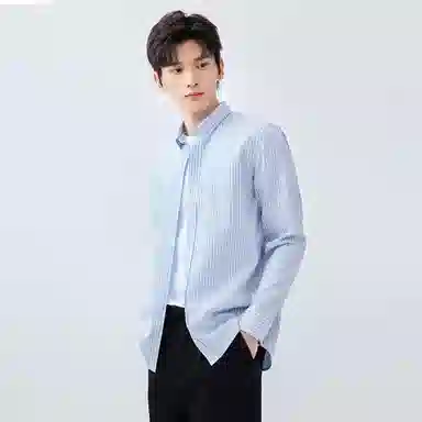 佐丹奴 防皱条纹格子休闲长袖衬衫 男款