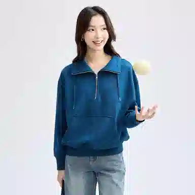 佐丹奴 心形字母刺绣抽绳立领半开襟针织卫衣 女款