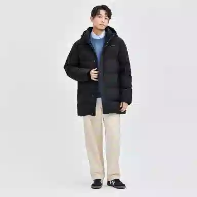 佐丹奴 连帽舒适中长款梭织羽绒服 男款