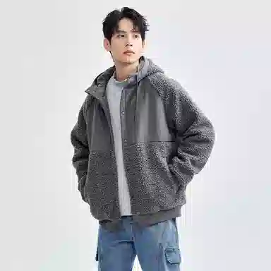佐丹奴 仿羊羔绒保暖针梭织连帽插肩休闲夹克外套 男款