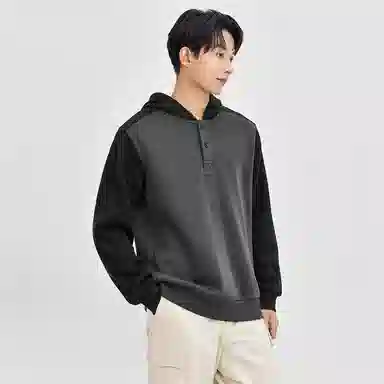 佐丹奴 加绒拼色连帽舒适针织卫衣 男款