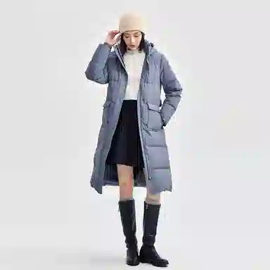 佐丹奴 腰带收腰连帽梭织长款羽绒服 女款