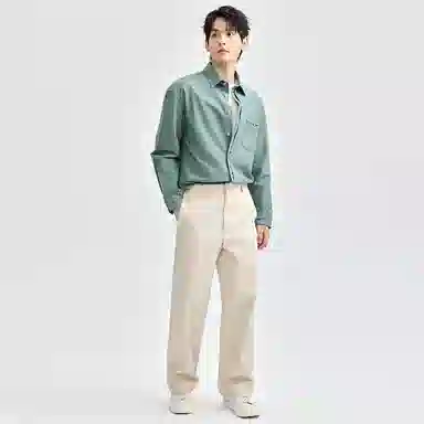 佐丹奴 纯色牛津纺商务纽扣口袋梭织长袖衬衫 男款