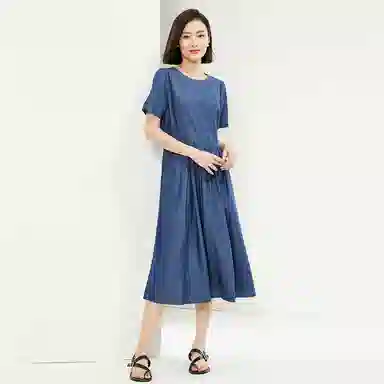 佐丹奴 纯棉水洗圆领短袖连衣裙 女款