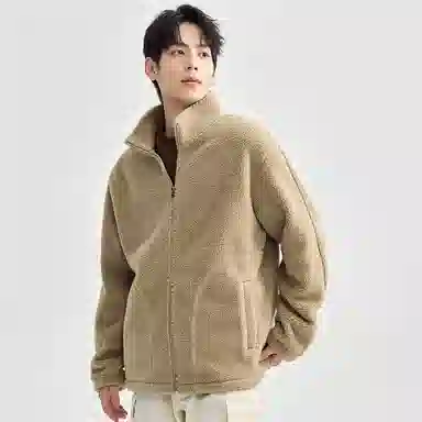 佐丹奴 仿羊羔绒压线口袋立领针织外套夹克 男款
