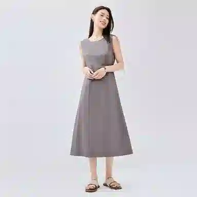 佐丹奴 梭织压褶圆领背心无袖连衣裙 女款