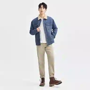 佐丹奴 拼接摇粒绒翻领夹棉牛仔外套 男款