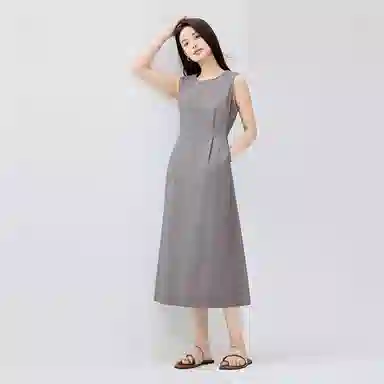 佐丹奴 梭织压褶圆领背心无袖连衣裙 女款