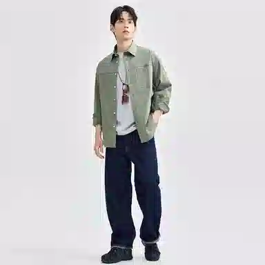 佐丹奴 分割口袋棉弹梭织工装纯色长袖衬衫 男款